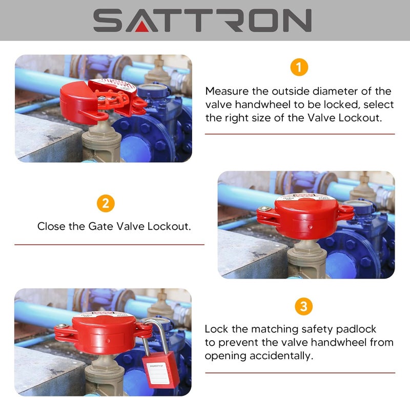SATTRON 2 Sets Gate Valve Lockout and Safety Padlocks, Valve Lockout Device for 1 to 2-1/2 inch Diameter Valve Handles, Suited for Outdoor Water Spigot Propane Tank - Image 3